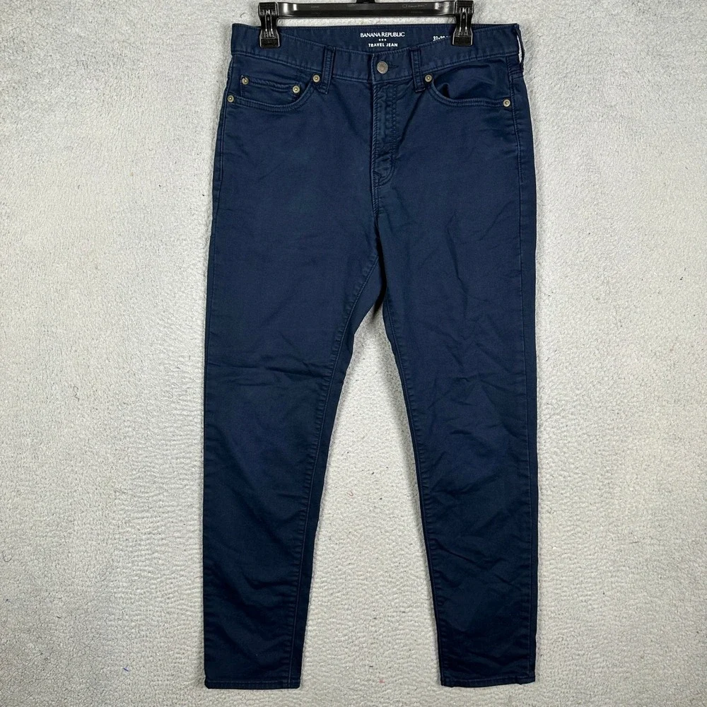 Banana Republic Travel Jean Men 31X32 Navy Blue Athletic Fit 5 Pocket Casual EUC